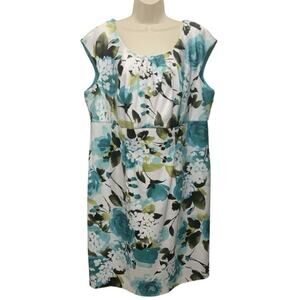 Dressbarn Womens 18 Teal Floral Satin Shift Dress Cap Sleeve Lined Stretch